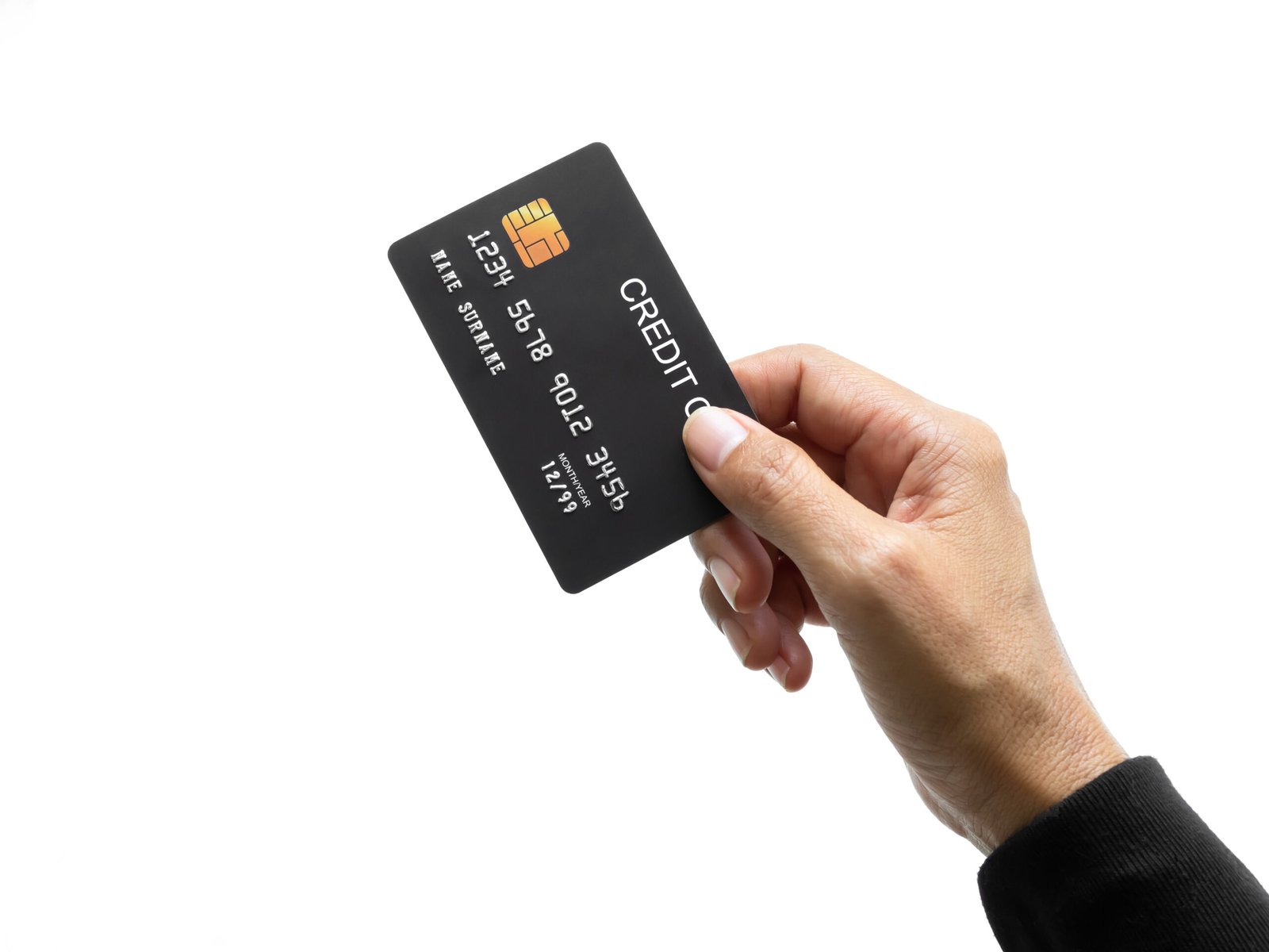 Hand holding credit card mockup, debit shop online payment loan